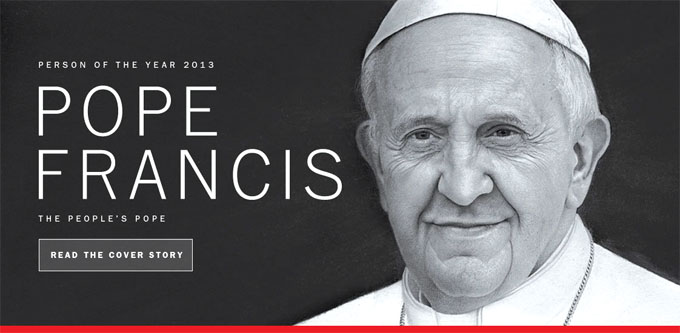 지난해 12월 미국 시사 주간지‘타임’의 '올해의 인물'로 뽑힌 프란치스코 교황