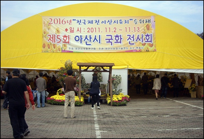 국화꽃과 단풍이 어우러진 현충사